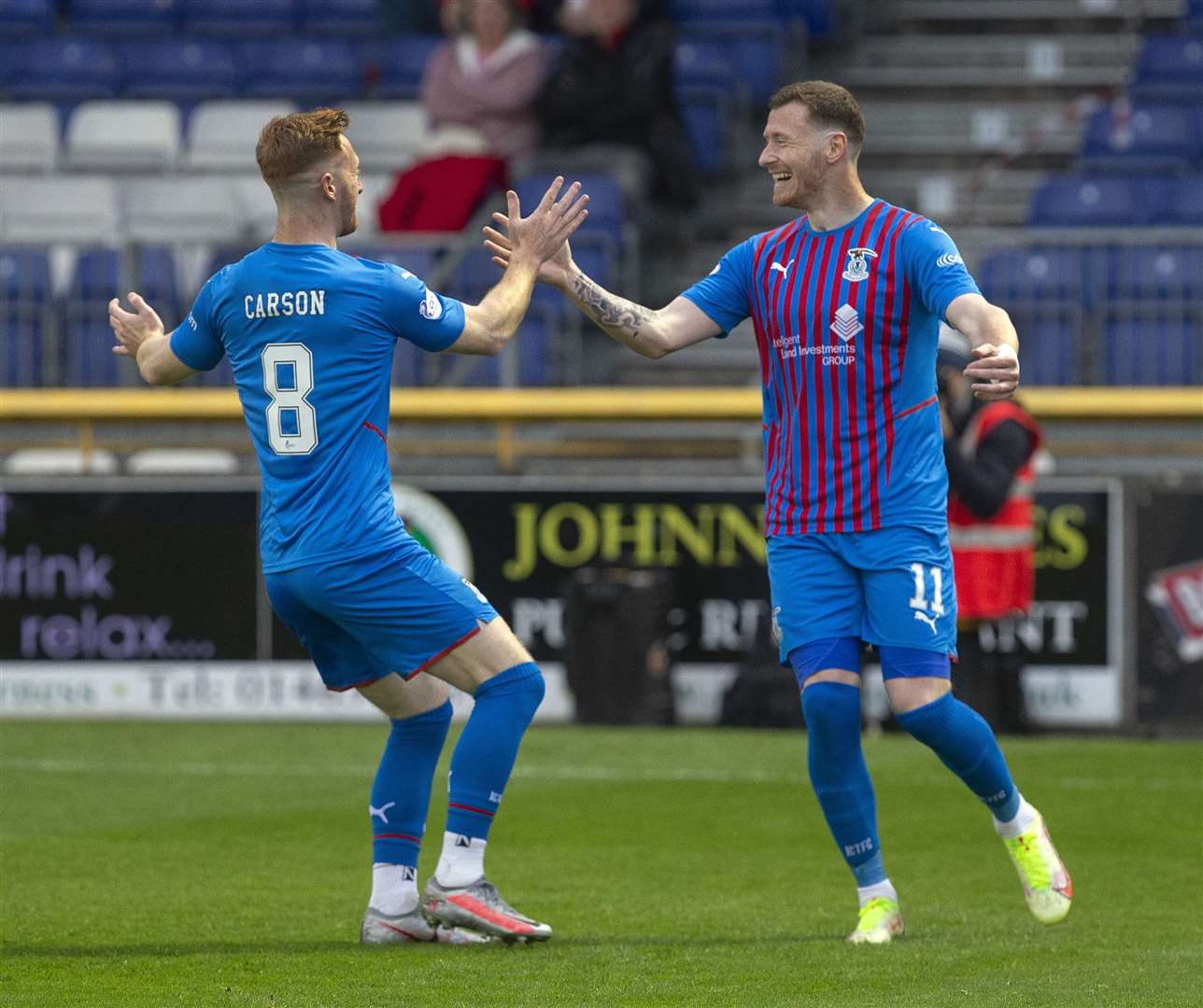 Shane Sutherland (right) scored one and assisted one as ICT gained a slender lead in their play-off against Partick Thistle. Picture: Ken Macpherson