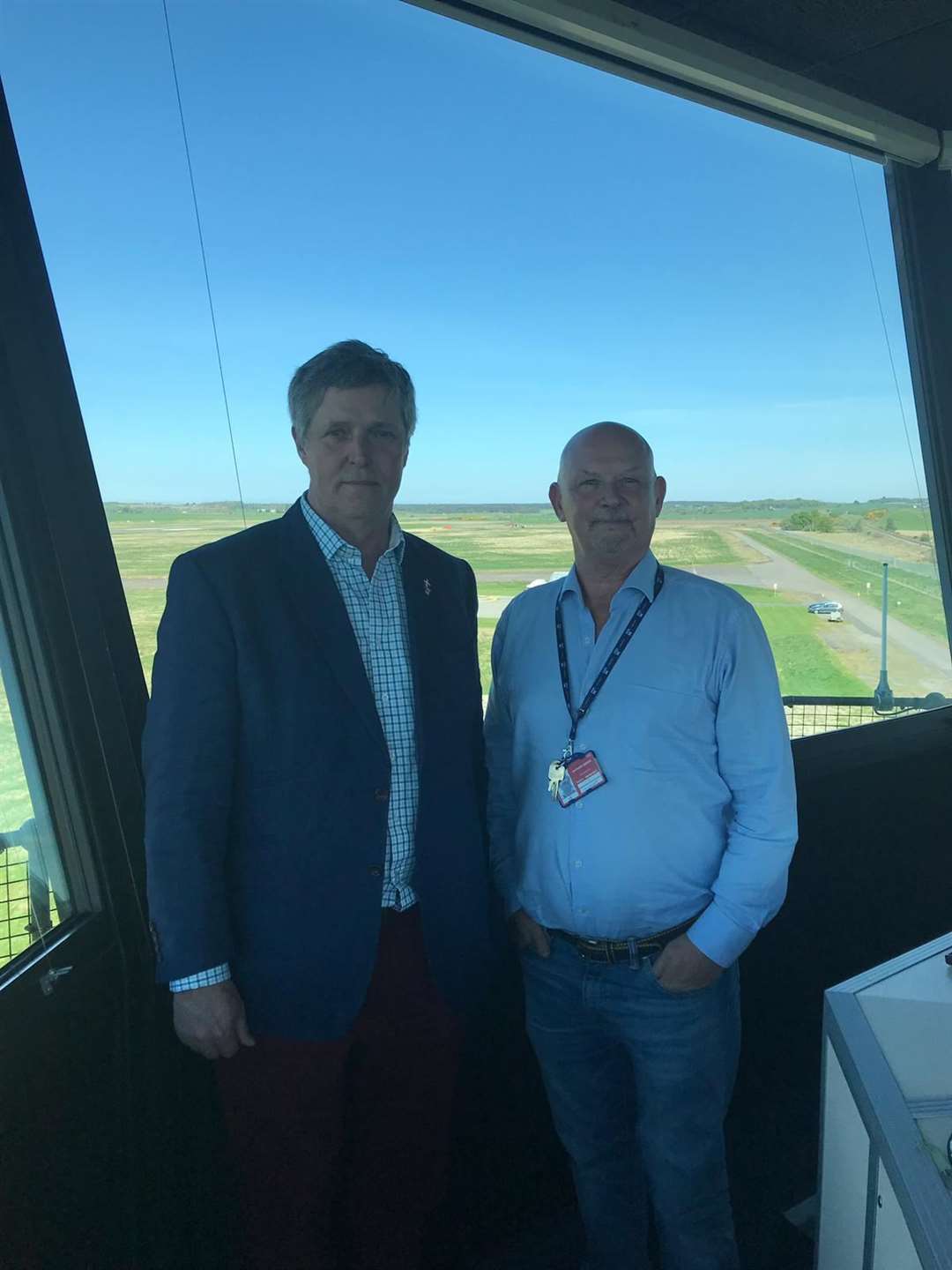 MSP Edward Mountain (left) met air traffic control manager John Suddick on a previous visit to the airport.