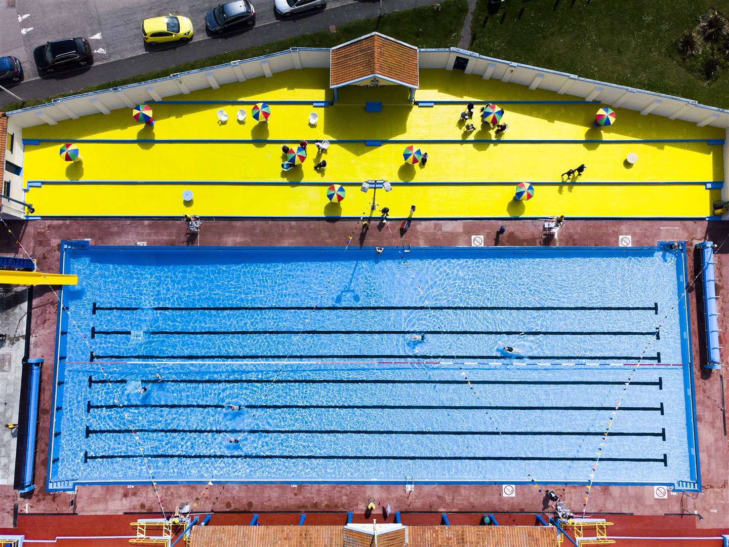 Swimmers at the Stonehaven Open Air Pool in Aberdeenshire, after lockdown restrictions were eased (Jane Barlow/PA)