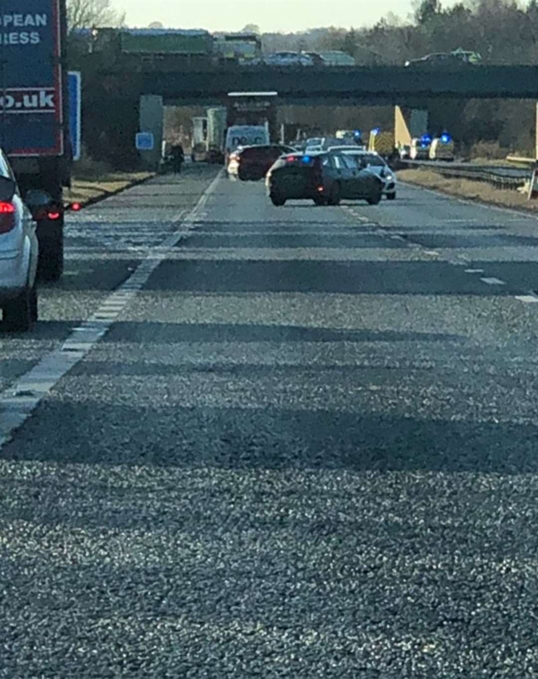 Picture taken with permission from the Twitter feed of Lee Cowan of the scene at Bowburn interchange on the A1(M) (Lee Cowan/PA)