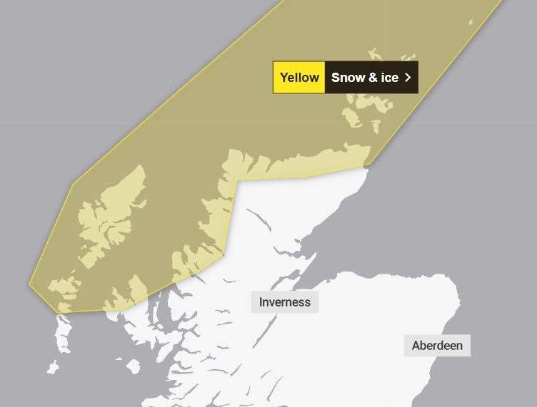 The yellow warning covers parts of Caithness, Sutherland and Wester Ross. Picture: Met Office.