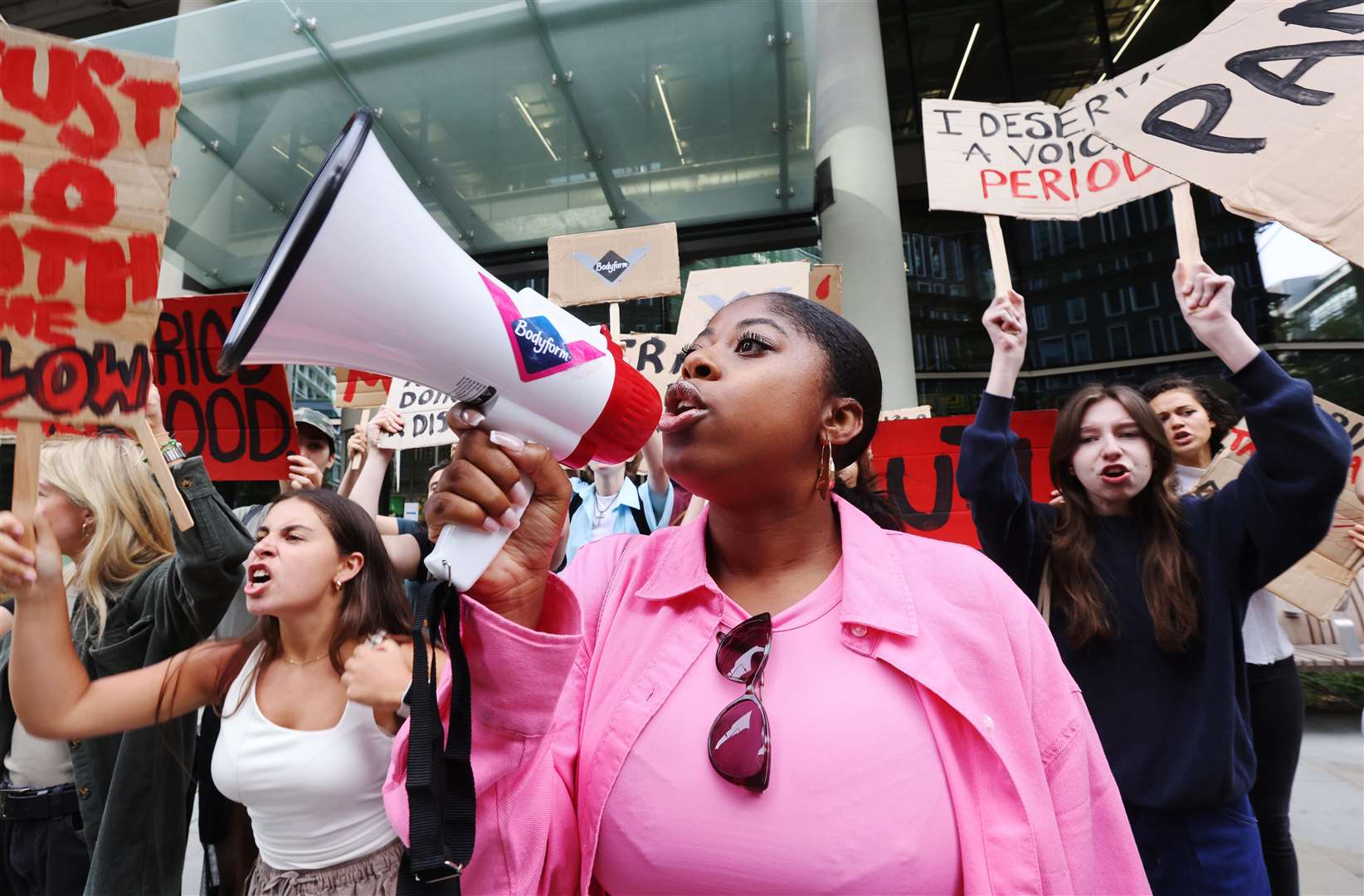Demonstrators gathered to protest against what they described as online censorship of words to do with the female body (Joe Pepler/72Point/PA)