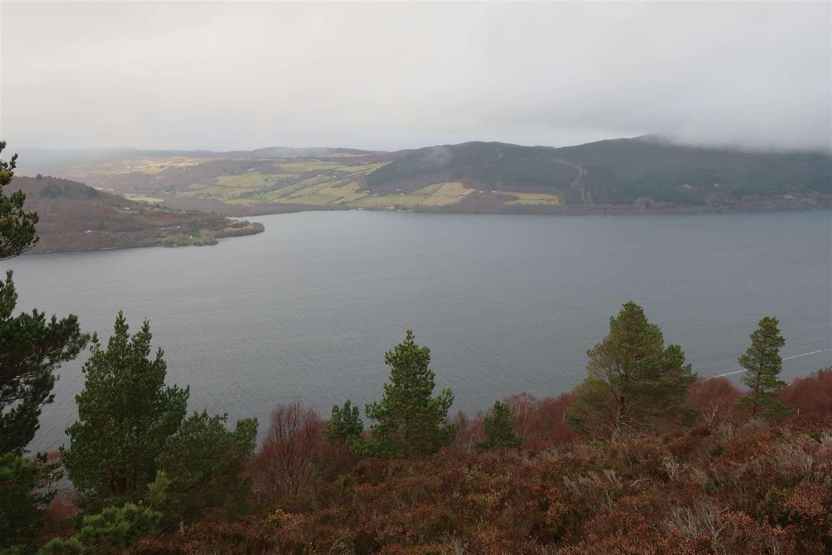 Looking across Loch Ness to Urquhart Bay from the top of the Fair Haired Lad's Pass.