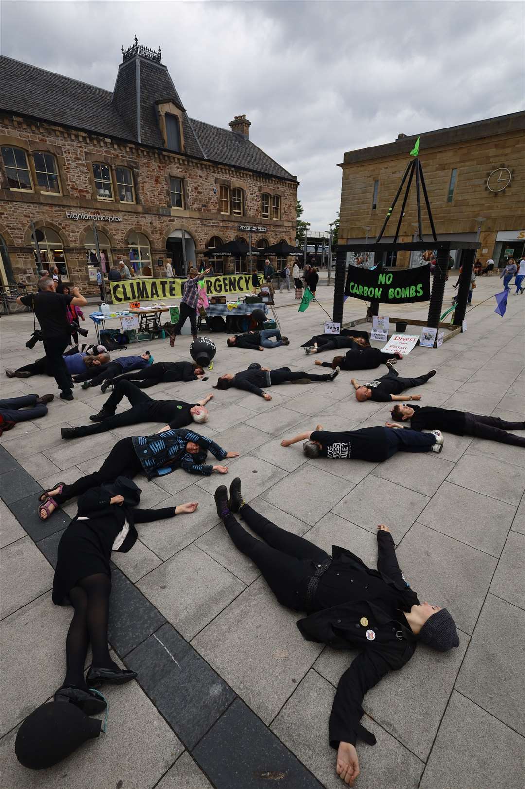 The protestors lying down in Falcon Square. Picture: James Mackenzie