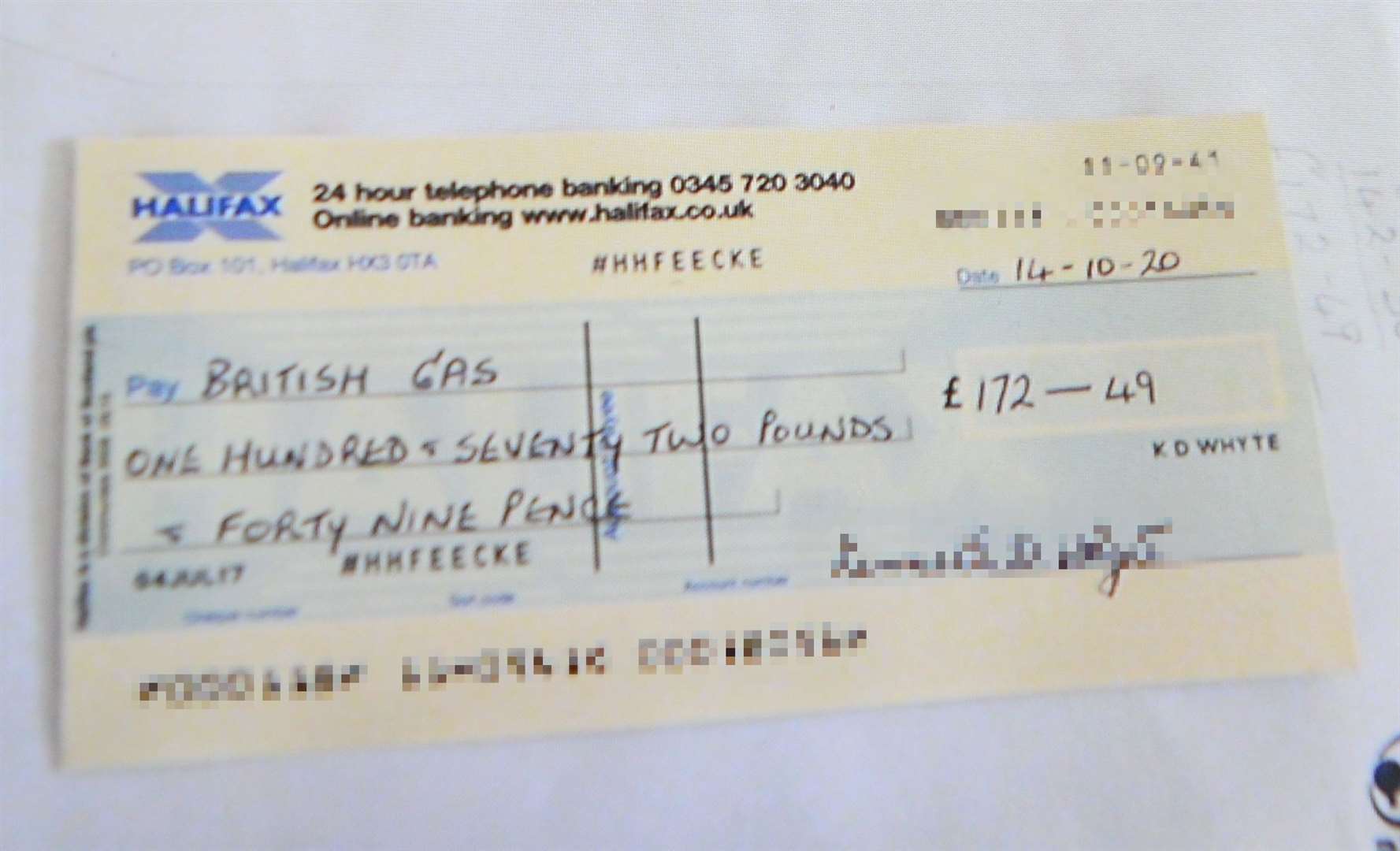 The cheque that Mr Whyte sent for payment for additional boiler work. Picture: Gary Anthony.