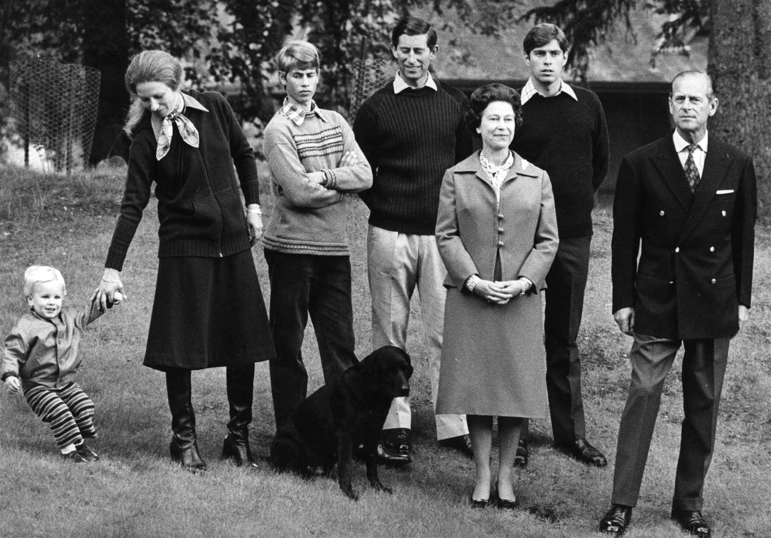 The Queen and her family, including her first grandchild Peter Phillips, at Balmoral on the monarch and Philip’s 32nd wedding anniversary in 1979 (Ron Bell/PA)