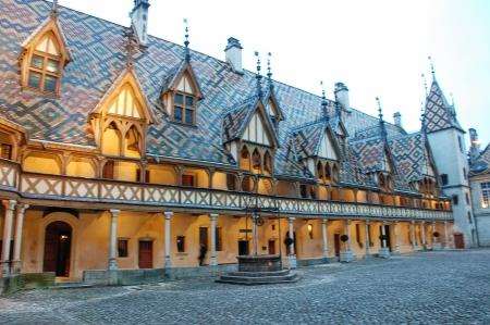 The magnificent Hospice de Beaune as the sun goes down