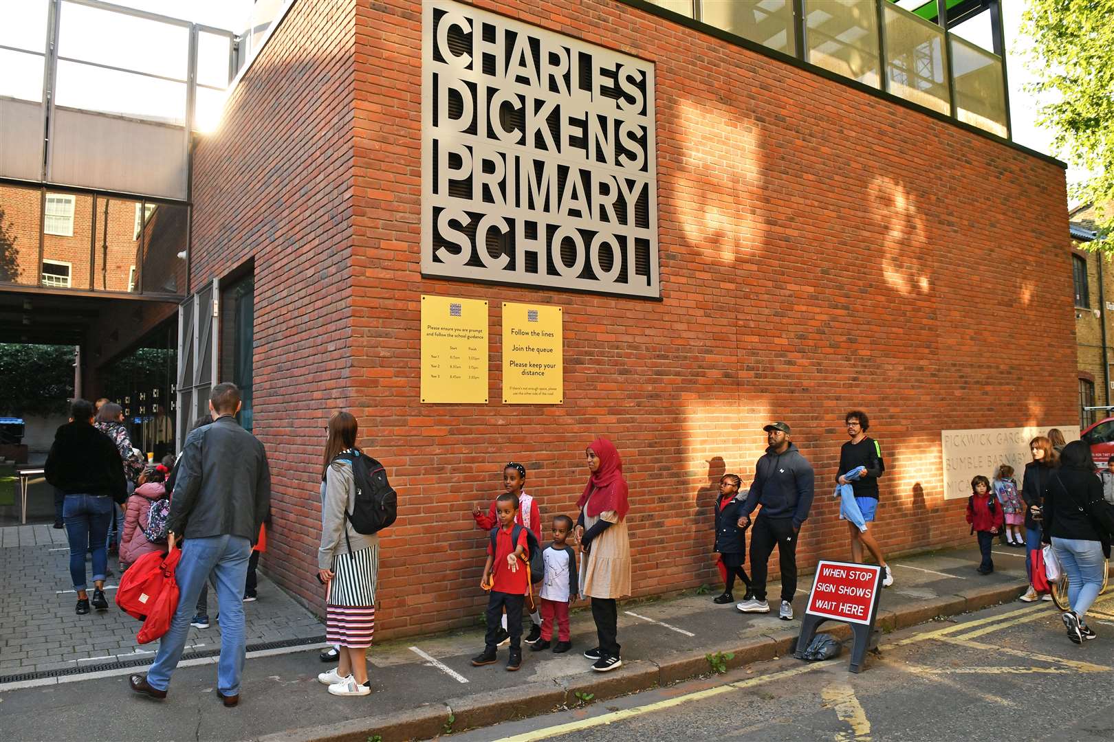 Pupils on the first day back to school at Charles Dickens Primary School in London (Dominic Lipinski/PA)
