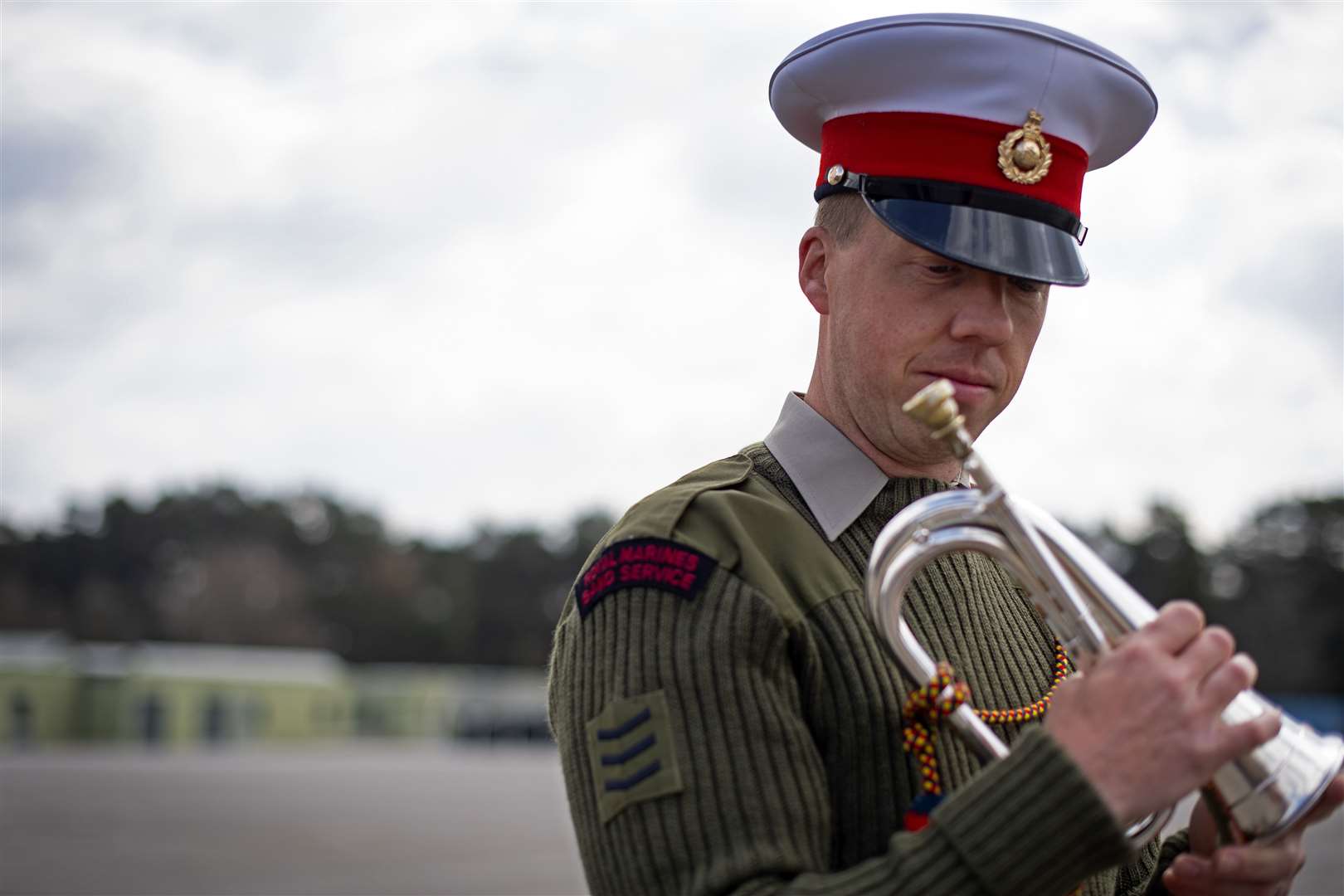 The bugler leading The Last Post at the Duke of Edinburgh’s funeral, Sergeant Bugler Jamie Ritchie, I/C Corps of Drums, Royal Marines (Victoria Jones/PA)