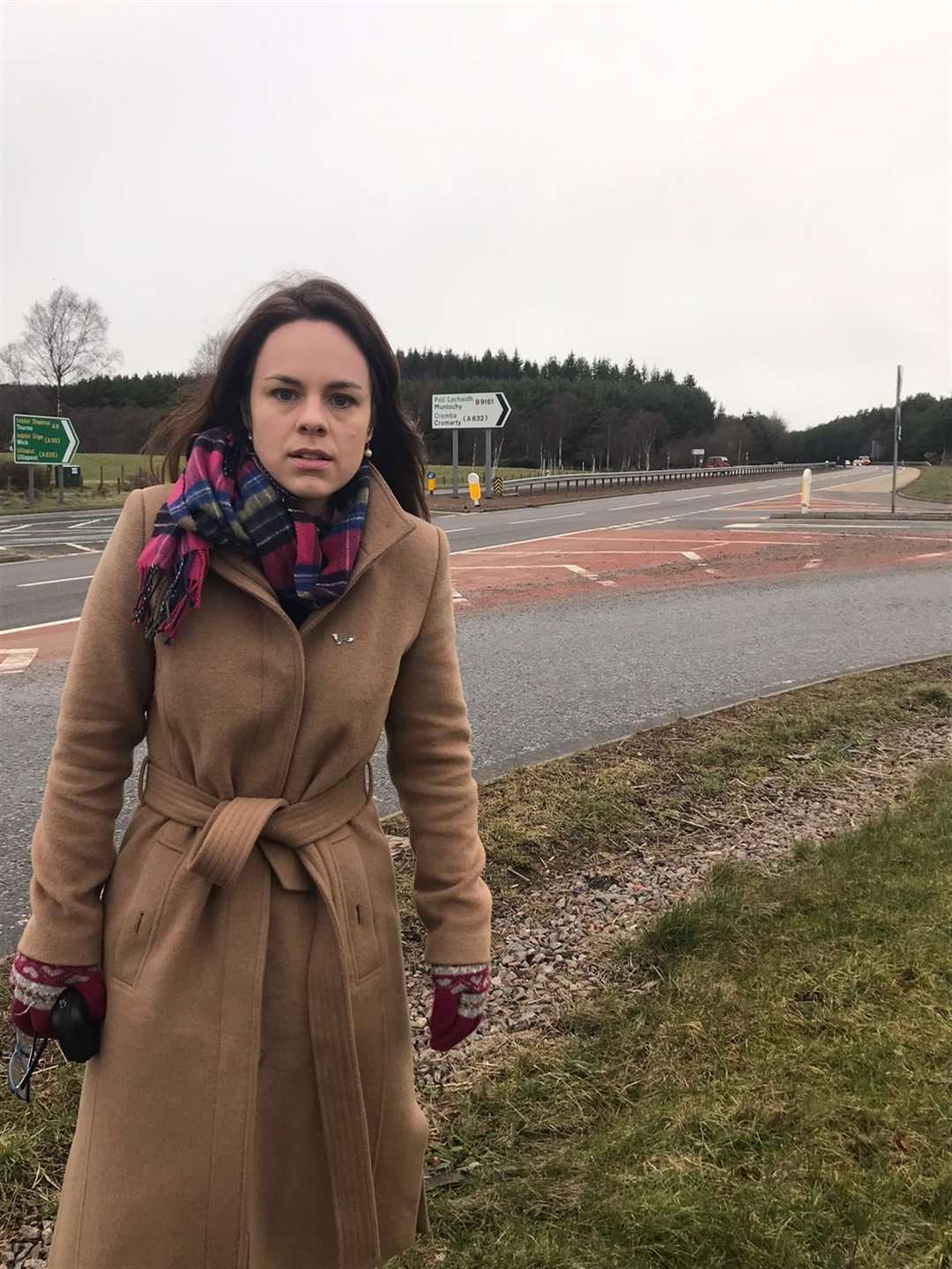 Kate Forbes at the junction on the A9.