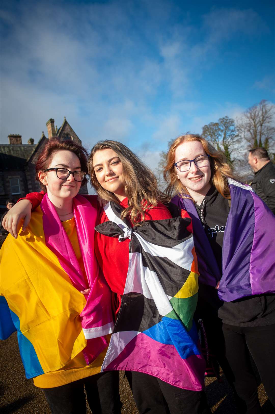 Highland Pride Winter Walk - Beth McColghan, Rachel Bryne and Sophie Foster. Picture: Callum Mackay