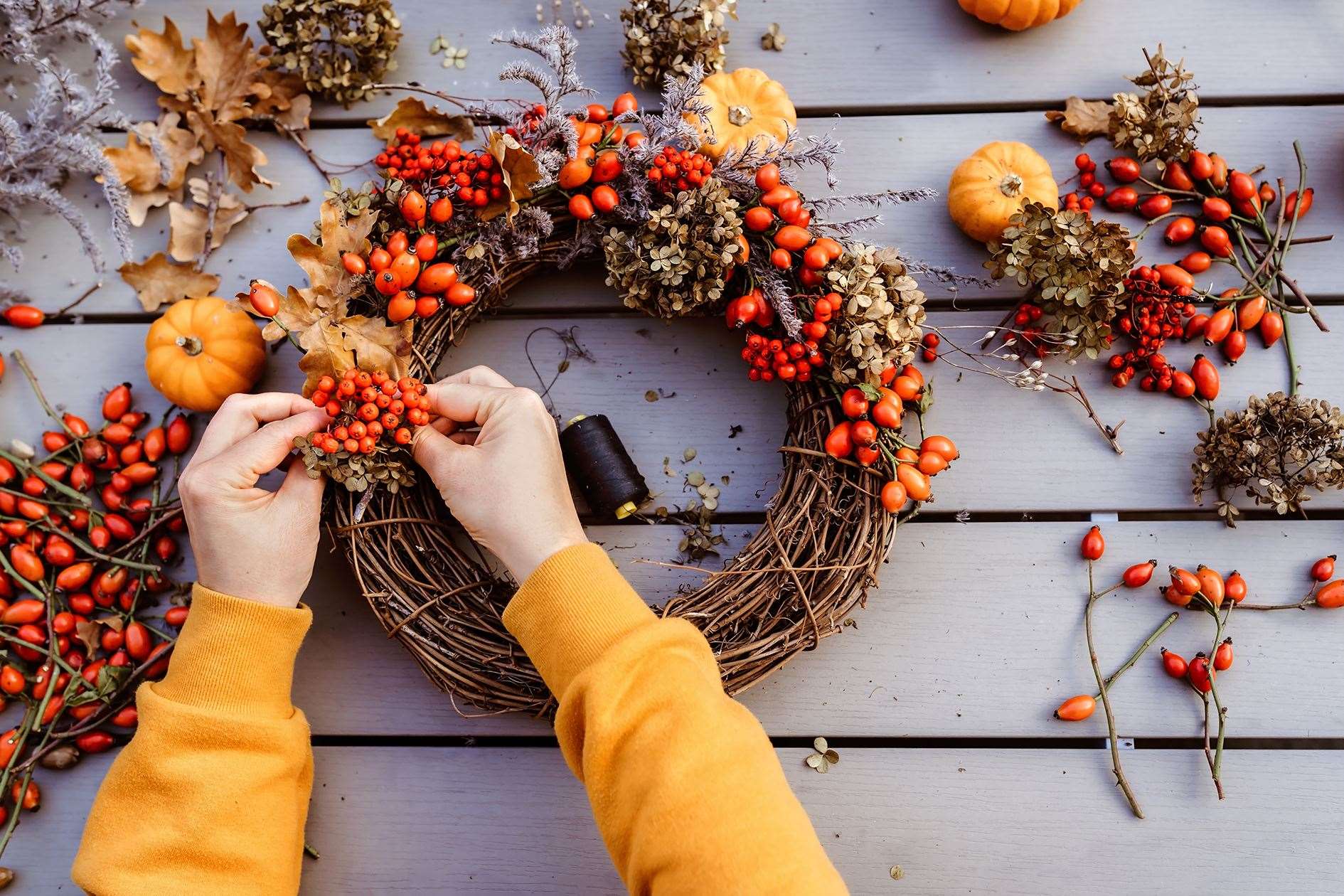 Making autumn wreaths and other seasonal decorations.