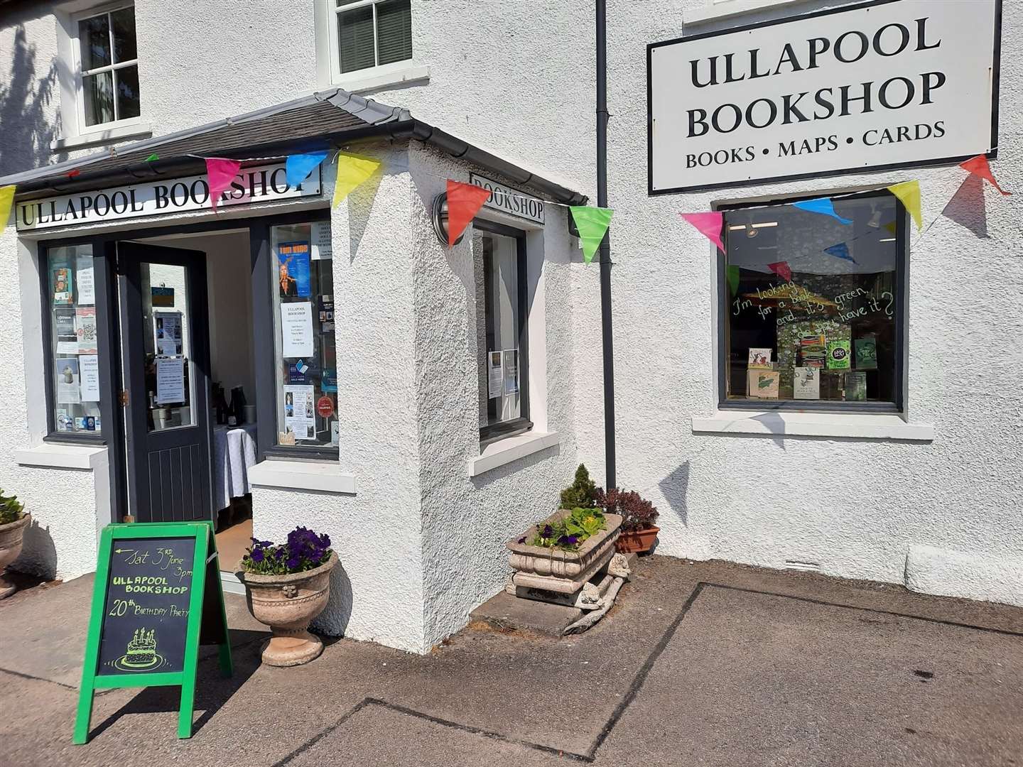 Bunting made by staff member Izabela decorated outside the shop. Picture: Ullapool Bookshop