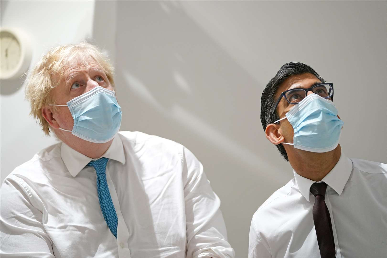 Boris Johnson, then prime minister, and Rishi Sunak, then chancellor, during a visit to the Kent Oncology Centre at Maidstone Hospital in February 2022 (Gareth Fuller/PA)