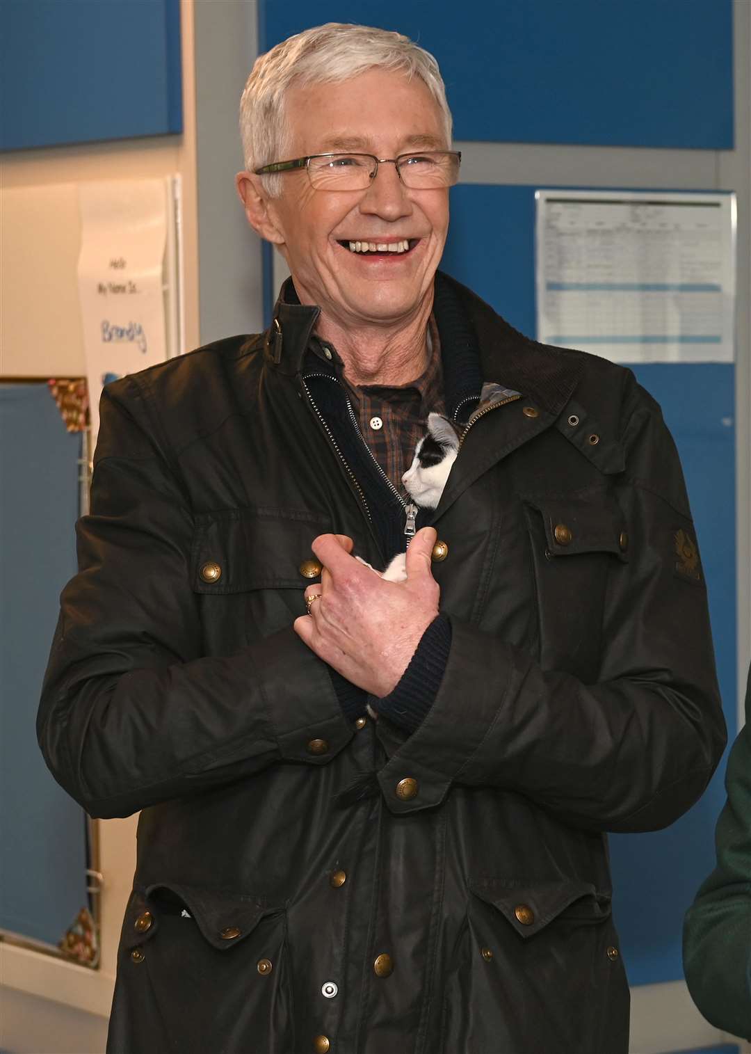 Paul O’Grady during a visit to the Battersea Dogs and Cats Home in Brands Hatch, Kent (PA)
