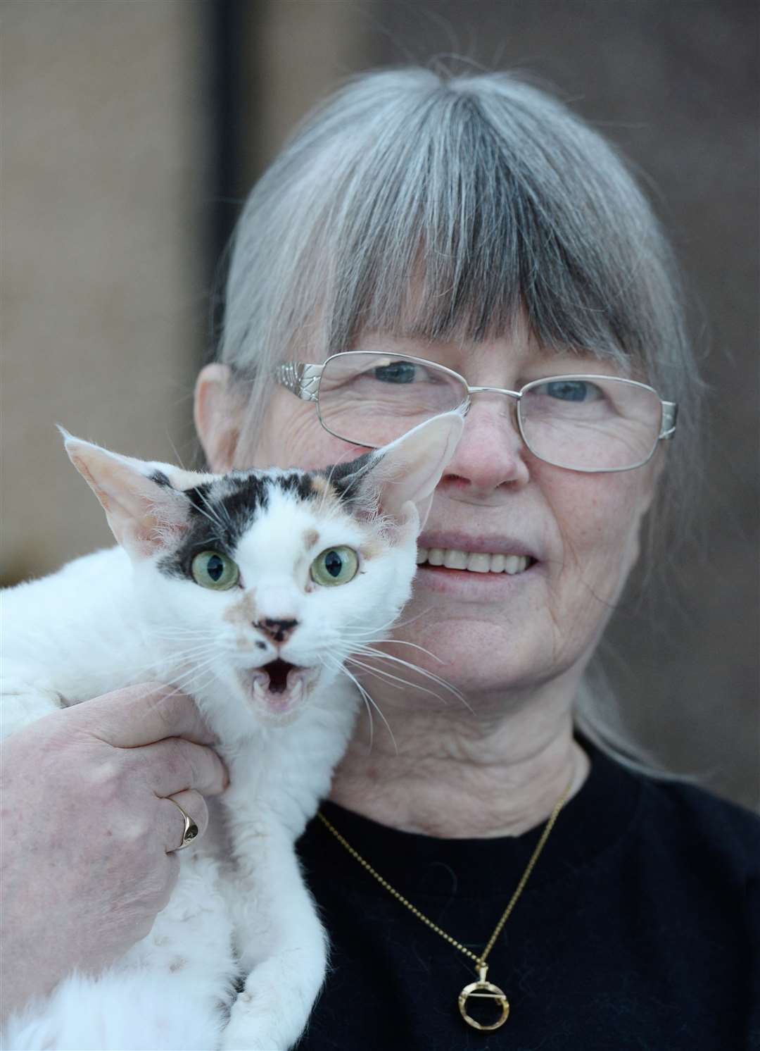 Heather Swinton of Inverneess Cat Rescue and her cat Meow Meow...Picture: Gary Anthony..