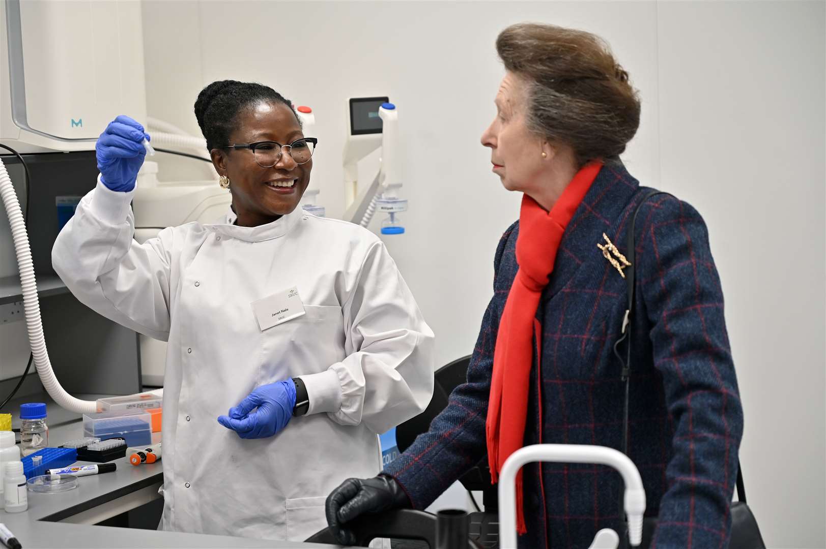 Princess Anne in the new laboratory at the Rural and Veterinary Innovation Centre in Inverness.