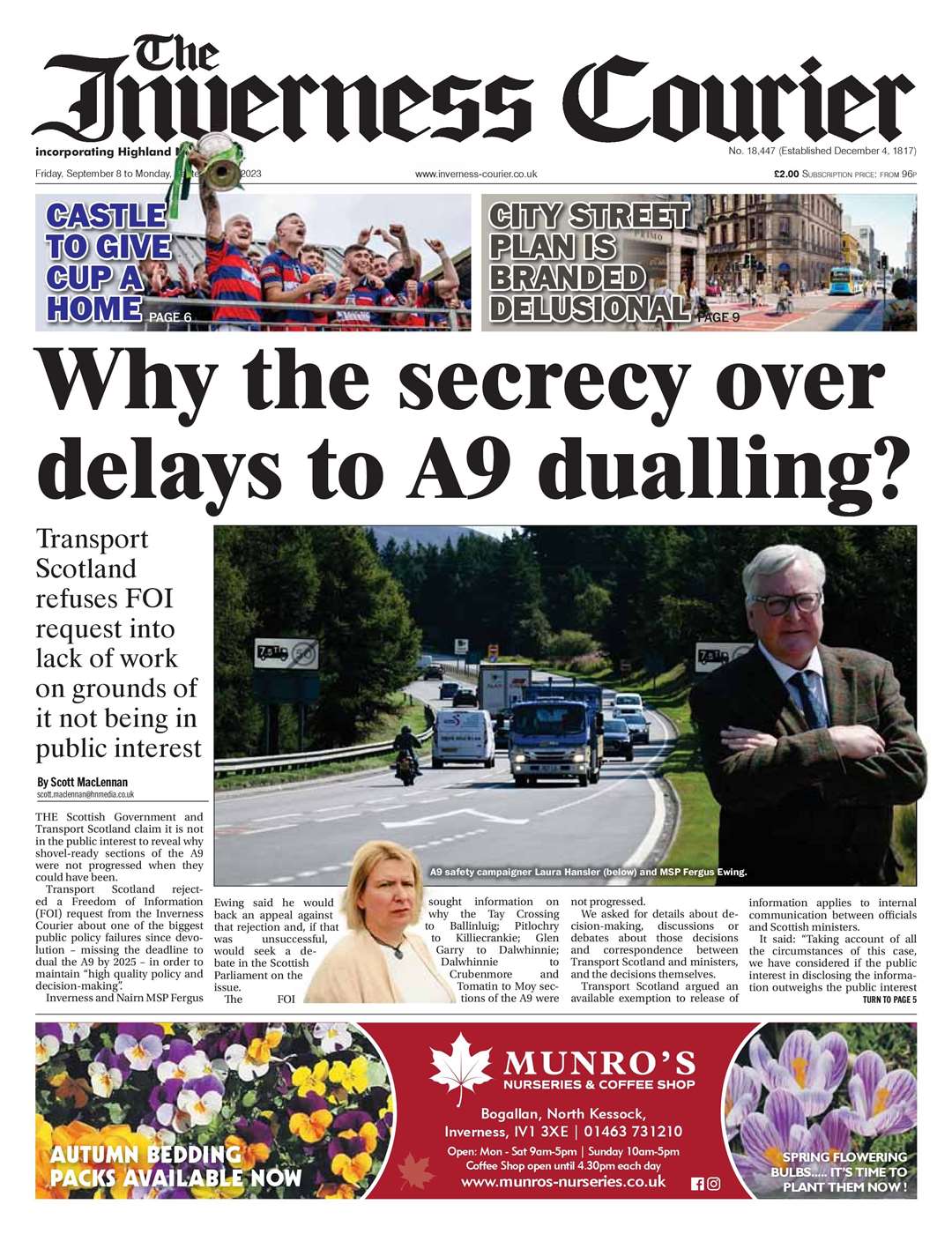 The Inverness Courier, September 8, front page.