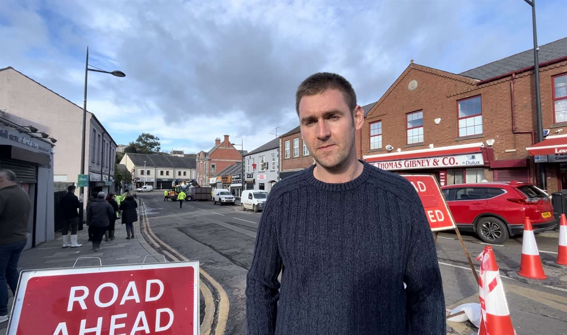 Alliance MLA for South Down Patrick Brown, whose constituency office was one of a number of properties damaged by floods in the town last week (Claudia Savage/PA)