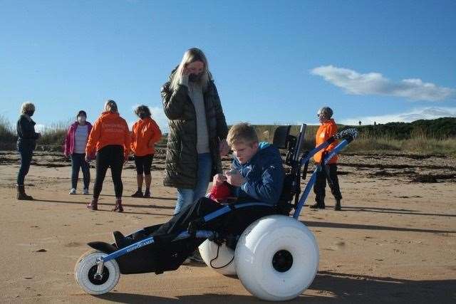 One of the wheelchairs in action at Dornoch beach.