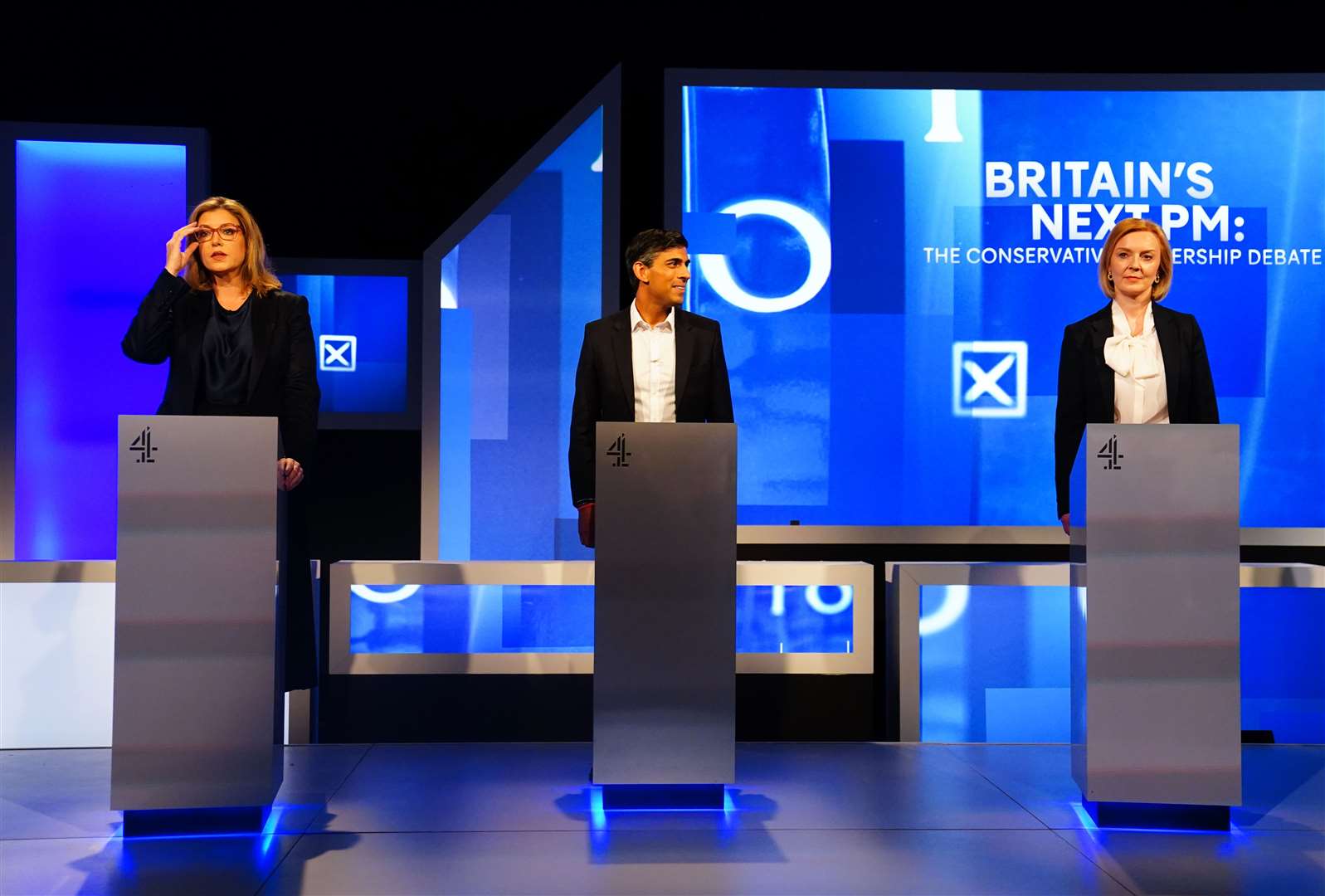 (Left-right) Kemi Badenoch, Penny Mordaunt, Rishi Sunak, Liz Truss and Tom Tugendhat before the live television debate (Victoria Jones/PA)