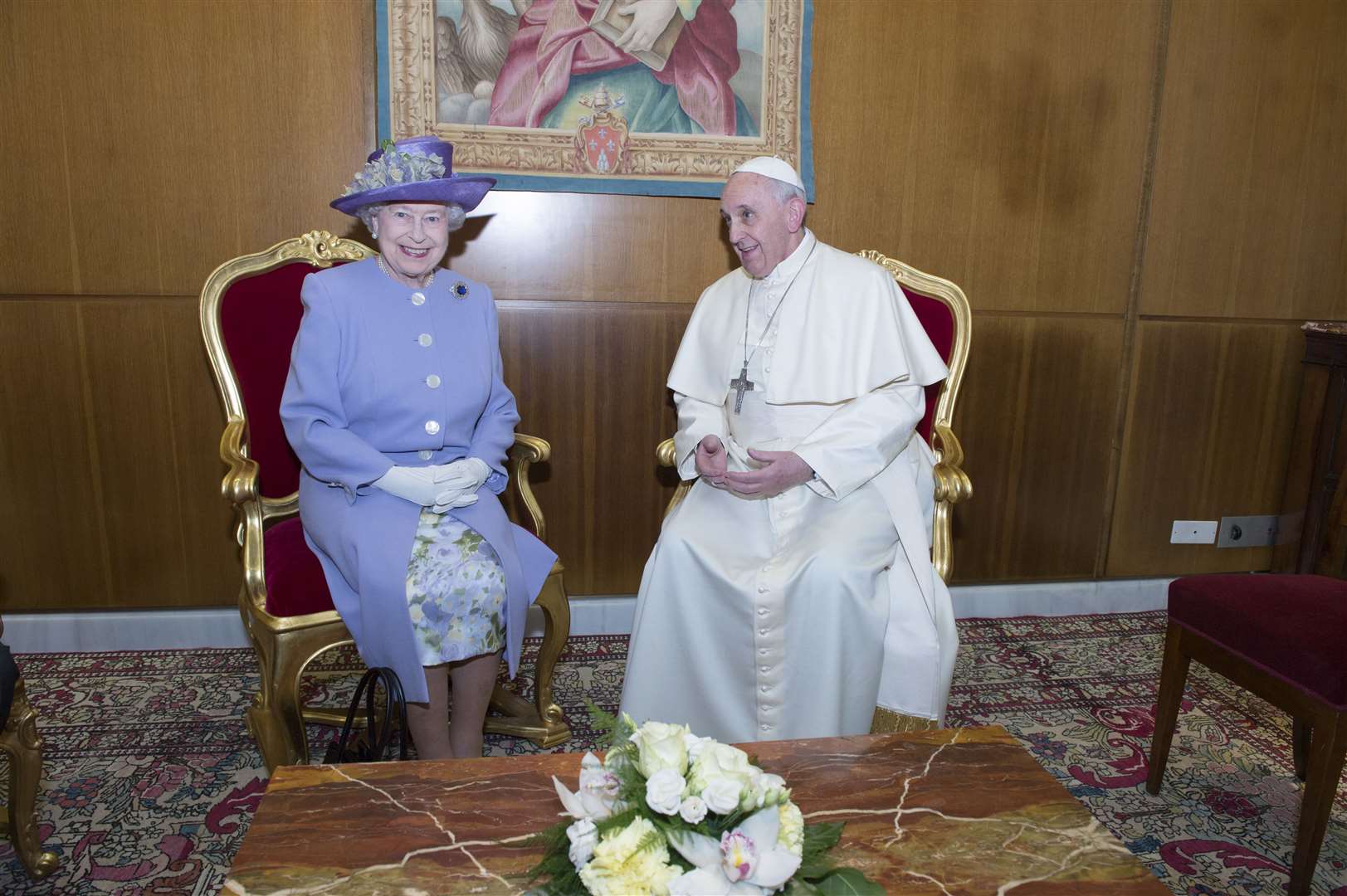 The Queen with Pope Francis as they meet at the Vatican (Arthur Edwards/The Sun/PA)