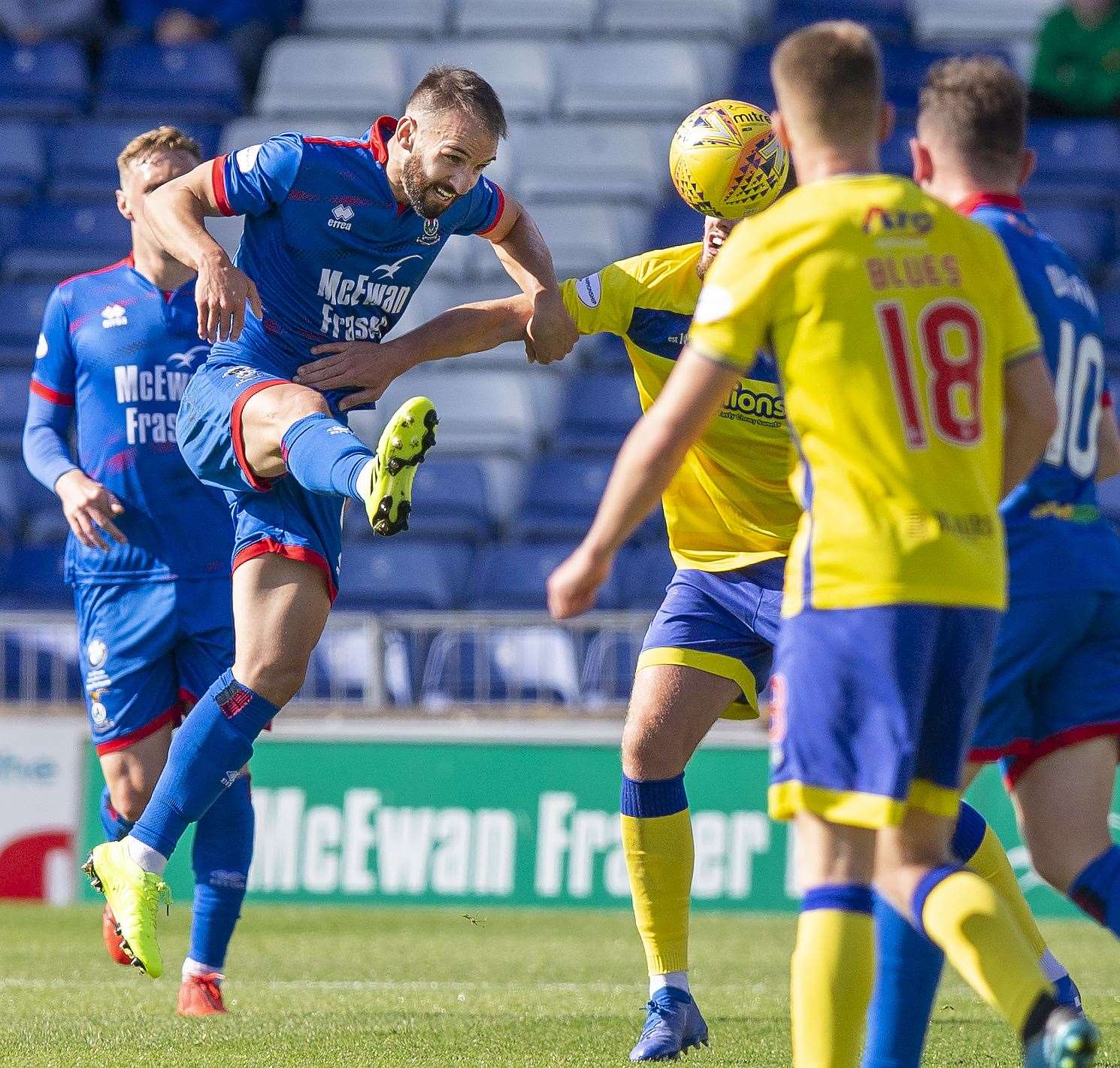 Sean Welsh clears the ball in his first full 90 minutes back from injury for ICT against Morton last weekend. Picture: Ken Macpherson