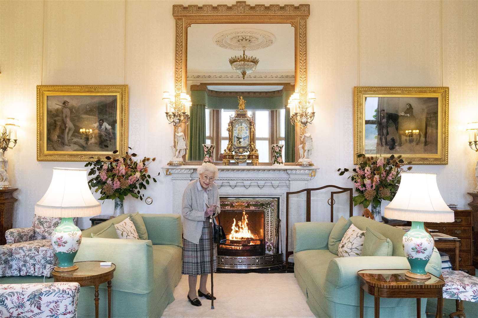 Queen Elizabeth II waits in the Drawing Room before receiving Liz Truss for an audience at Balmoral, Scotland, on September 6 2022 (Jane Barlow/PA)