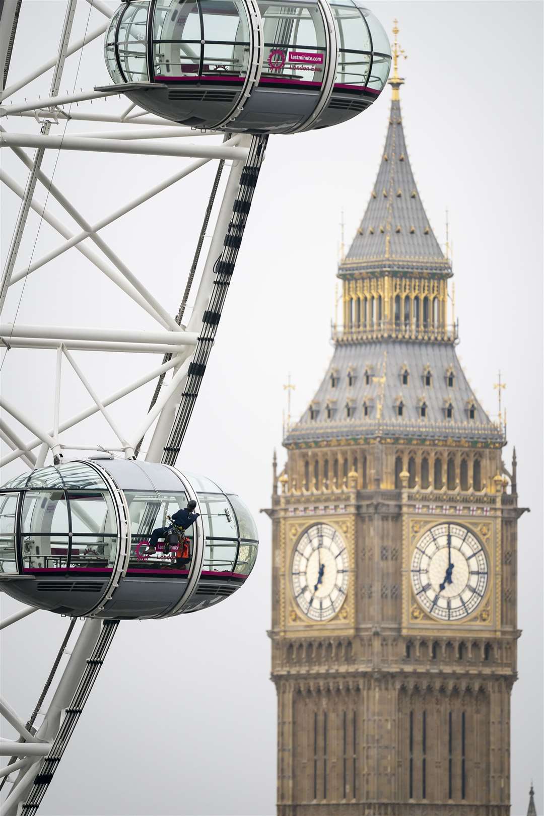 Each of London Eye’s 32 capsules were cleaned ready for the millions of visitors expected this year (Aaron Chown/PA Wire)