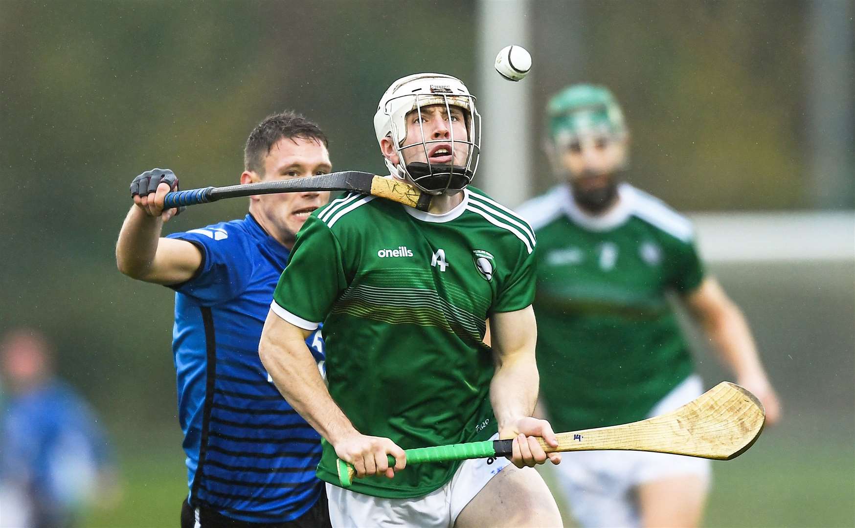 Shane McGovern of Ireland in action against Daniel Grieve of Scotland during the 2019 senior shinty-hurling international between Ireland and Scotland.