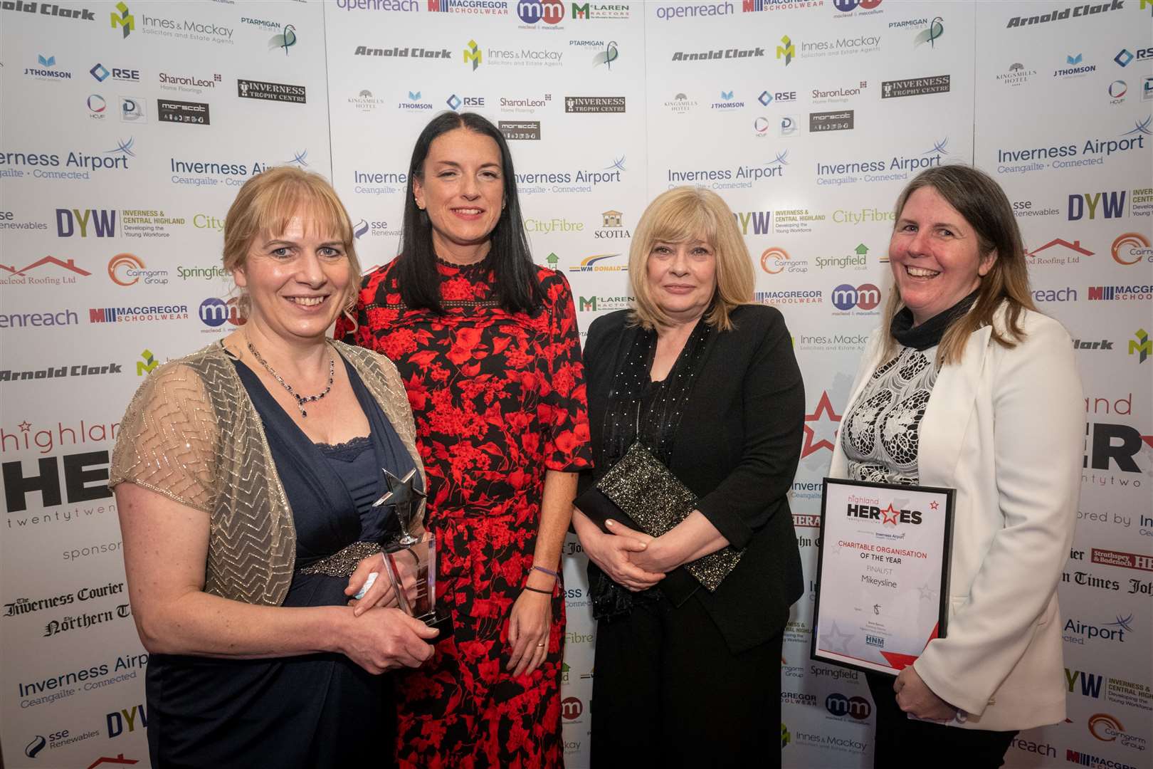 The 2022 Highland Heroes charitable organisation of the year was Mikeysline. Collecting the award are: Emily Stokes, Clare Gordon, Bonnie McColl and Maria Kelly. Picture: Callum Mackay