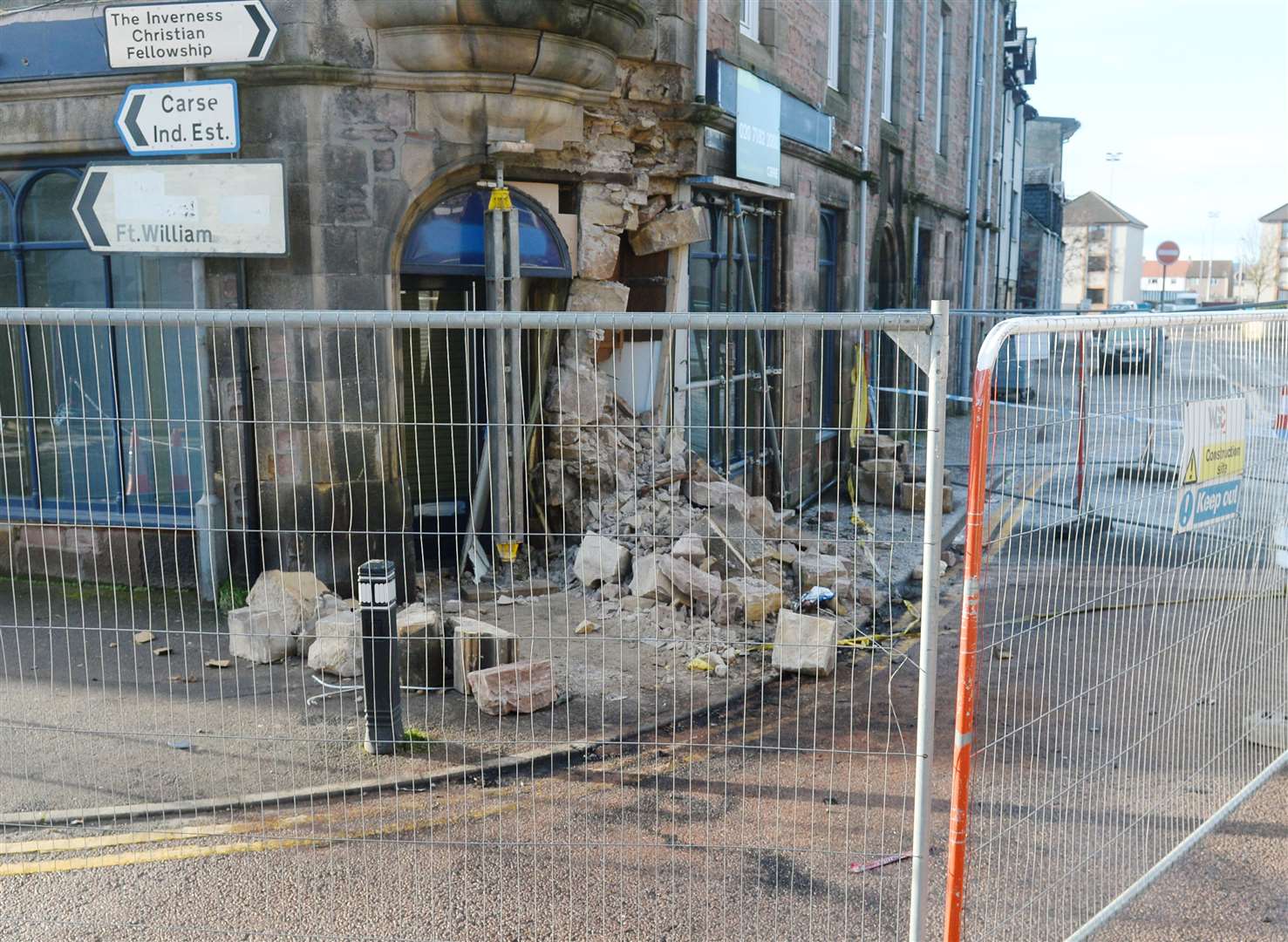 No further work on damaged building following RTC on Grant Street as car hits former William Hill on junction with Lochalsh Road on Thursday night..Picture HN&M staff...
