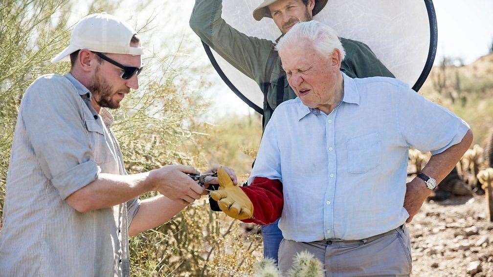 Sir David Attenborough, right, filming The Green Planet (BBC/PA)