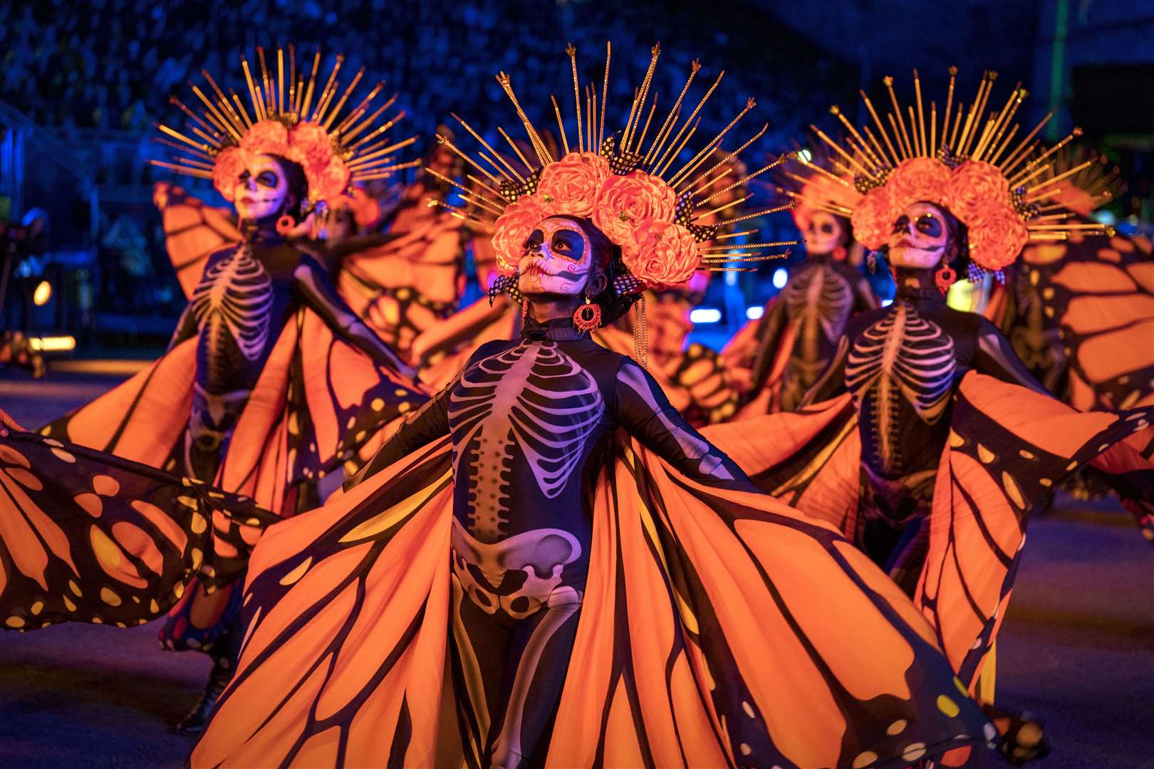 The Day of the Dead from Banda Monumental De Mexico thrills the crowd (Jane Barlow/PA)