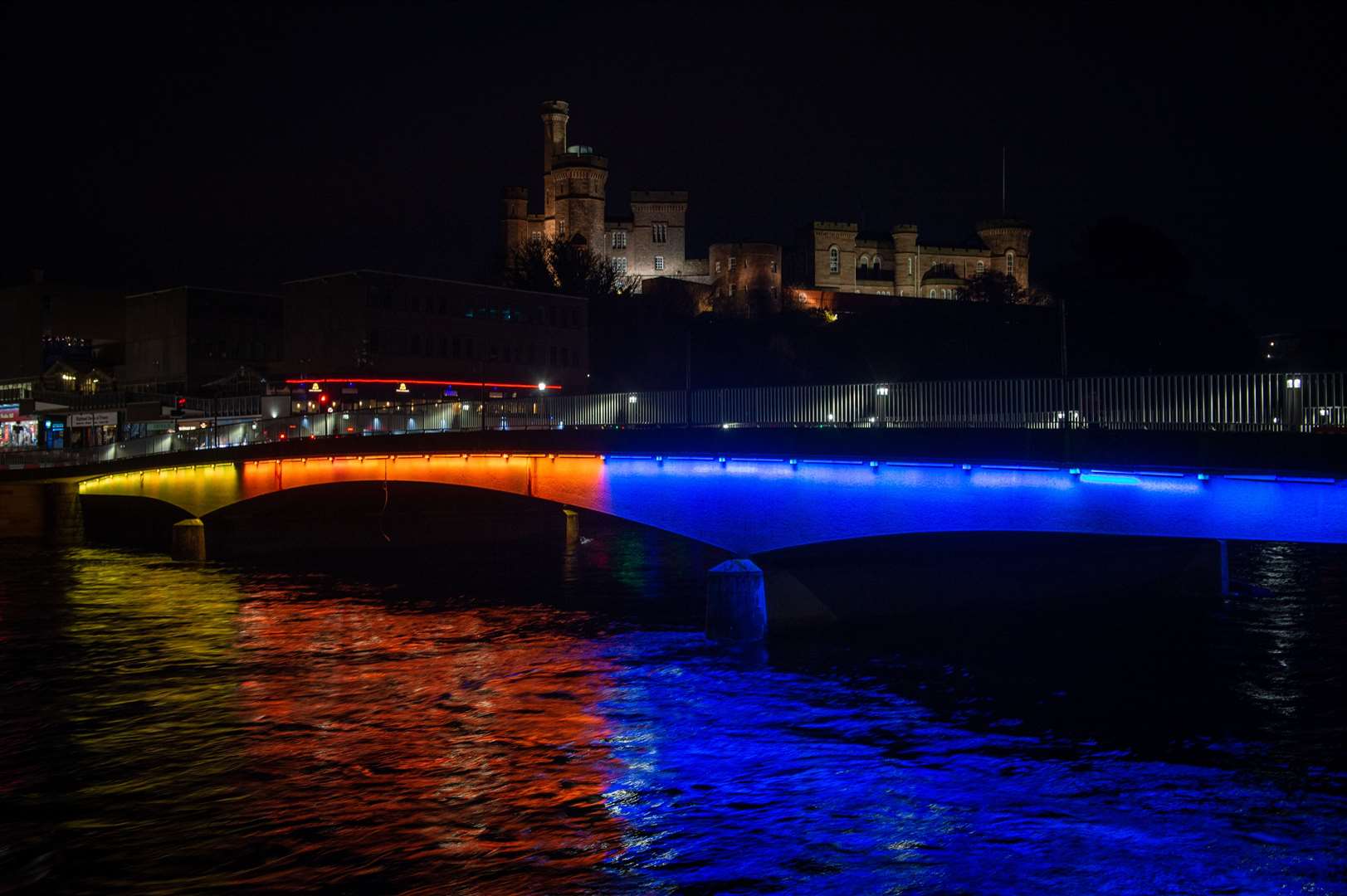 Ness Bridge in Inverness when it was lit up in the colours of the charity Mikeysline.