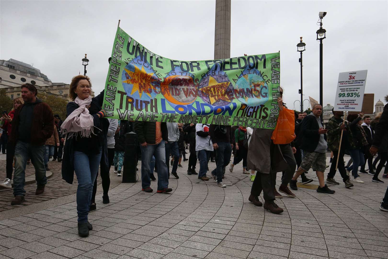 Protesters gathered in Trafalgar Square, London in a demonstration against lockdown restrictions (Jonathan Brady/PA)
