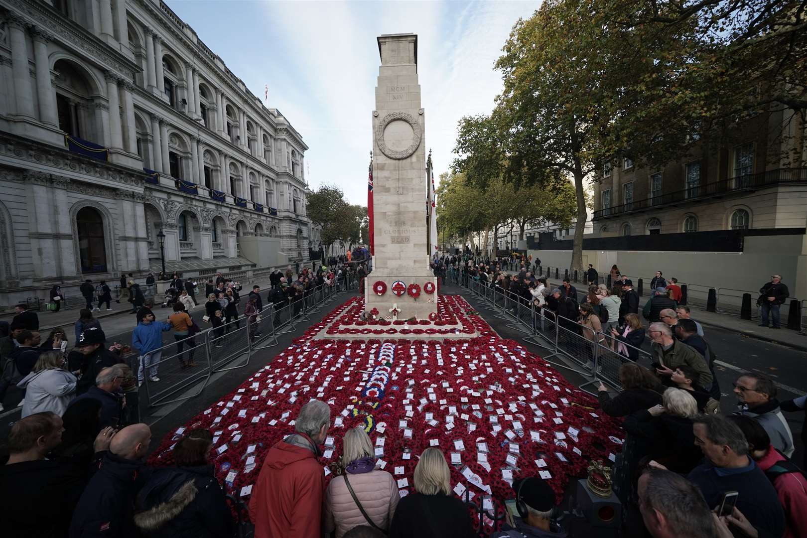 The scene at the Cenotaph in Whitehall, London following the national Remembrance Sunday service in 2022 (Yui Mok/PA)