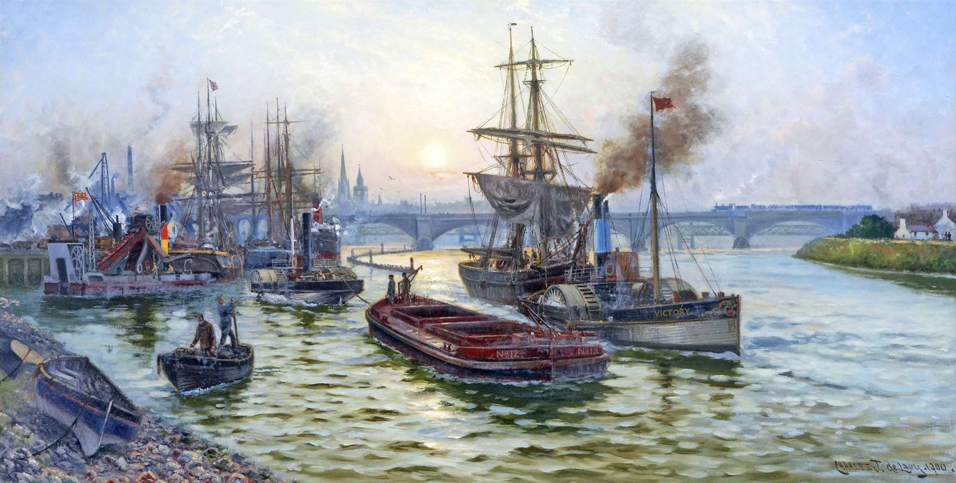 Painting by Charles John de Lacy presented to the Inverness Harbour Trustees in 1901 by the London and Tilbury Contracting Company on the completion of the major dredging operation carried out in 1900. Credit: Am Baile Highland Highland.