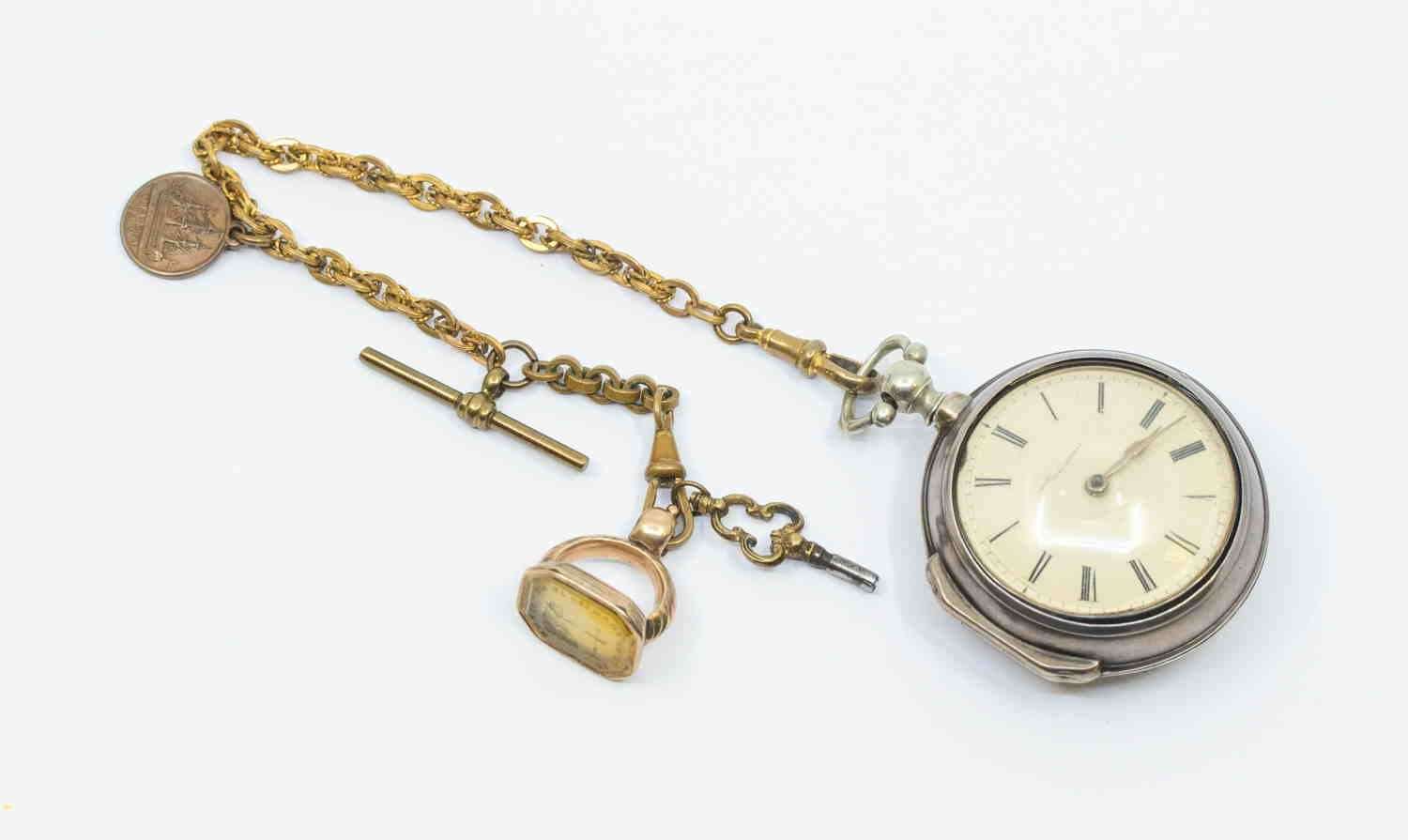 The George III silver pair case pocket watch is being offered at auction (Hansons Auctioneers/PA)