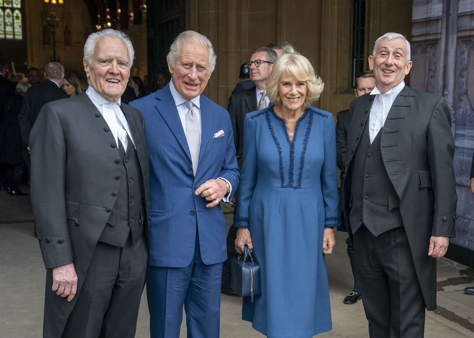The King and the Queen Consort with Lords Speaker Lord McFall of Alcluith (left) and Commons Speaker Sir Lindsay Hoyle during their visit to Westminster Hall (Arthur Edwards/PA)