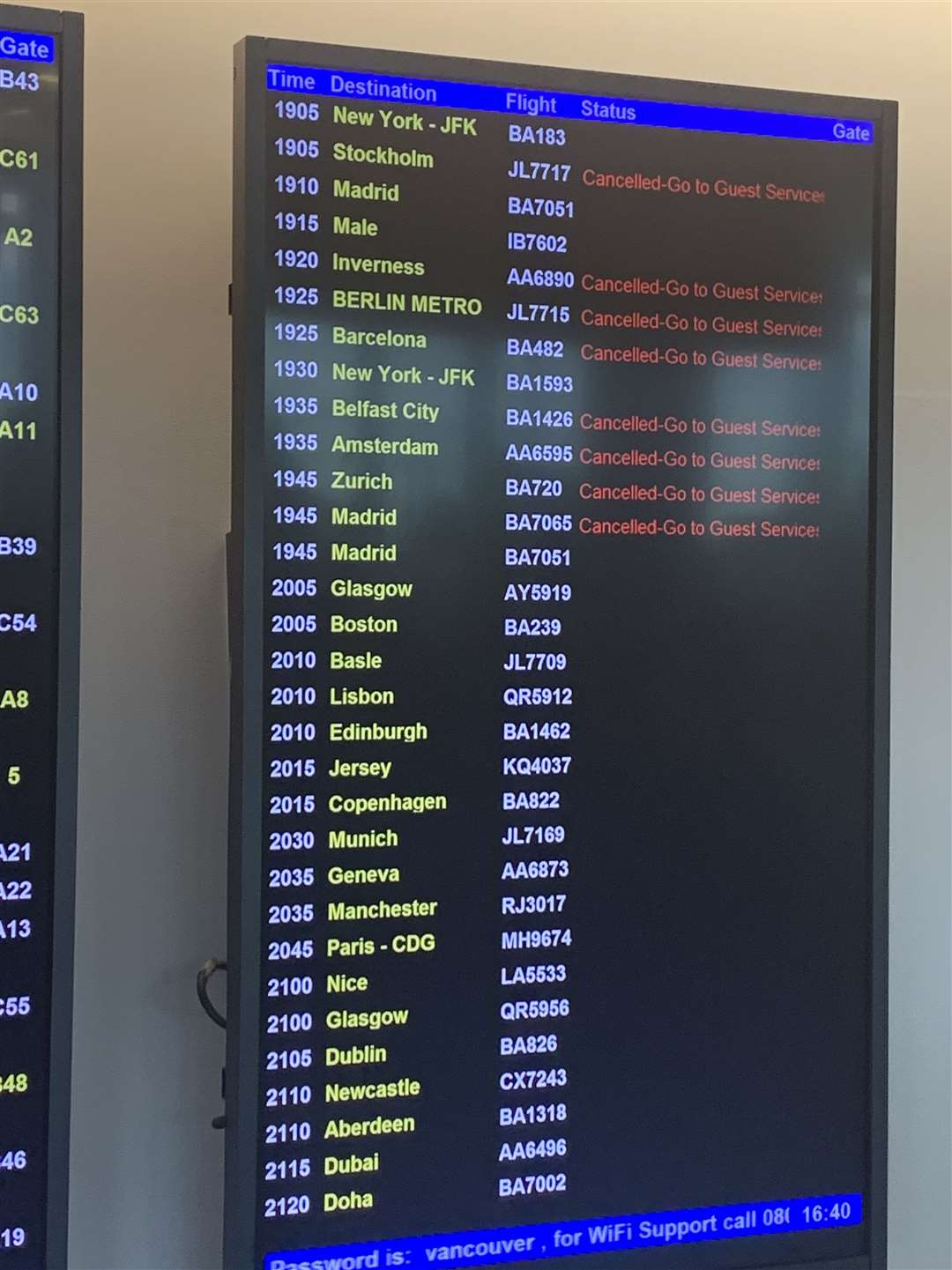 Cancelled flights at Heathrow Airport.