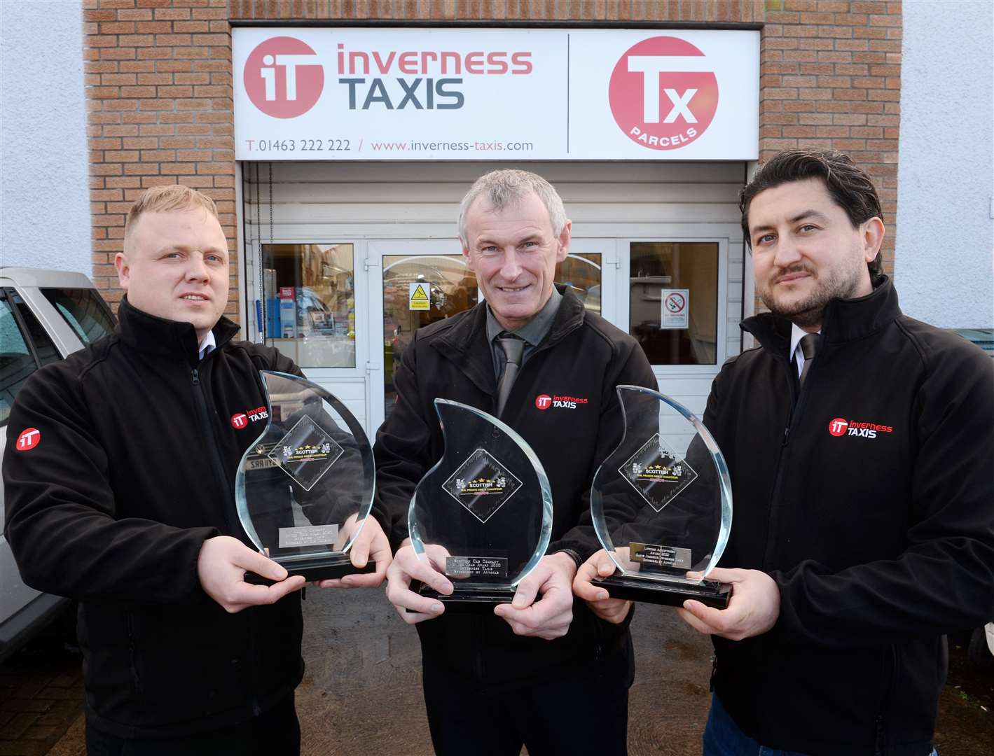 Triple success for IT Taxis at awards,.(left)Shaun Dougan,Gavin Johnston and Wojciech Kobialka..Scottish Cab Company of the Year,Medium Company of the Year and Lifetime achievement award for Gavin...Picture: Gary Anthony..