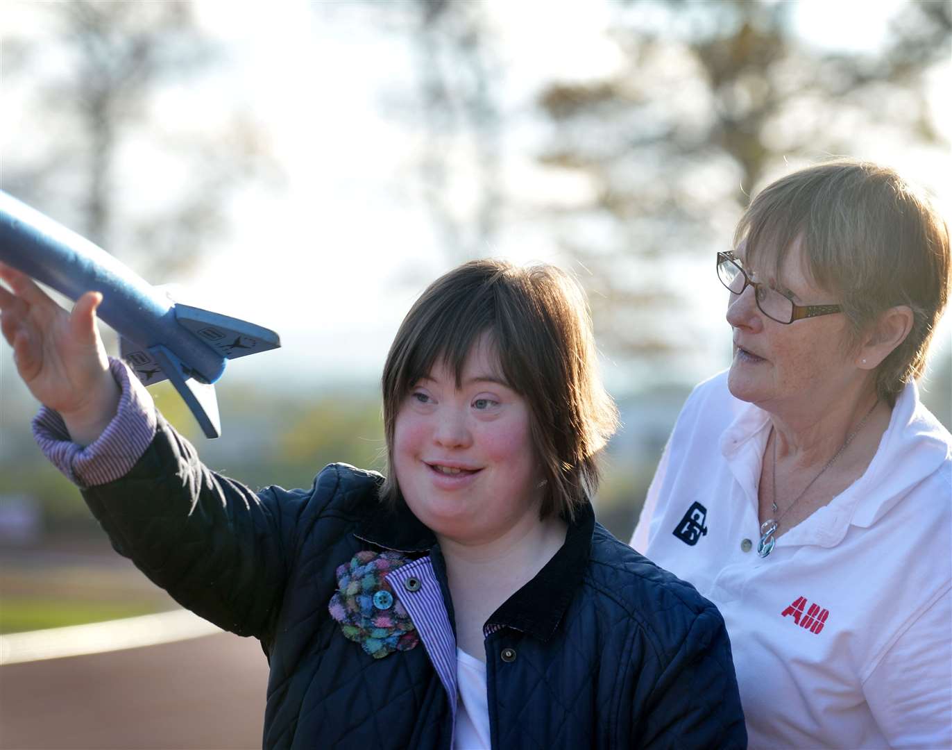 Shona Ann Macleod taking part in javelin practice with Liz McLeod of Highland Disability Sport.