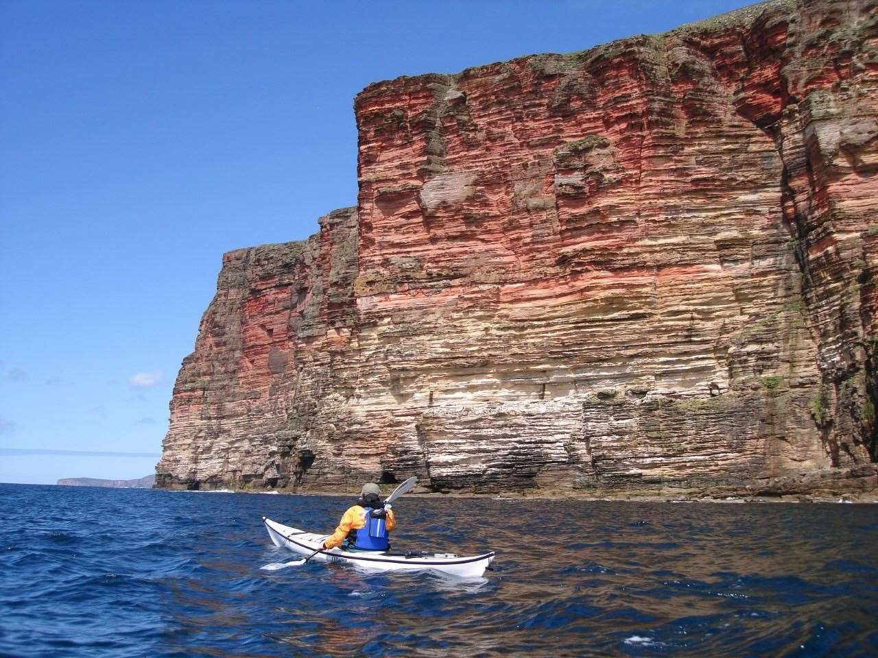 Douglas Sewell in a kayak at Hoy in Orkney.