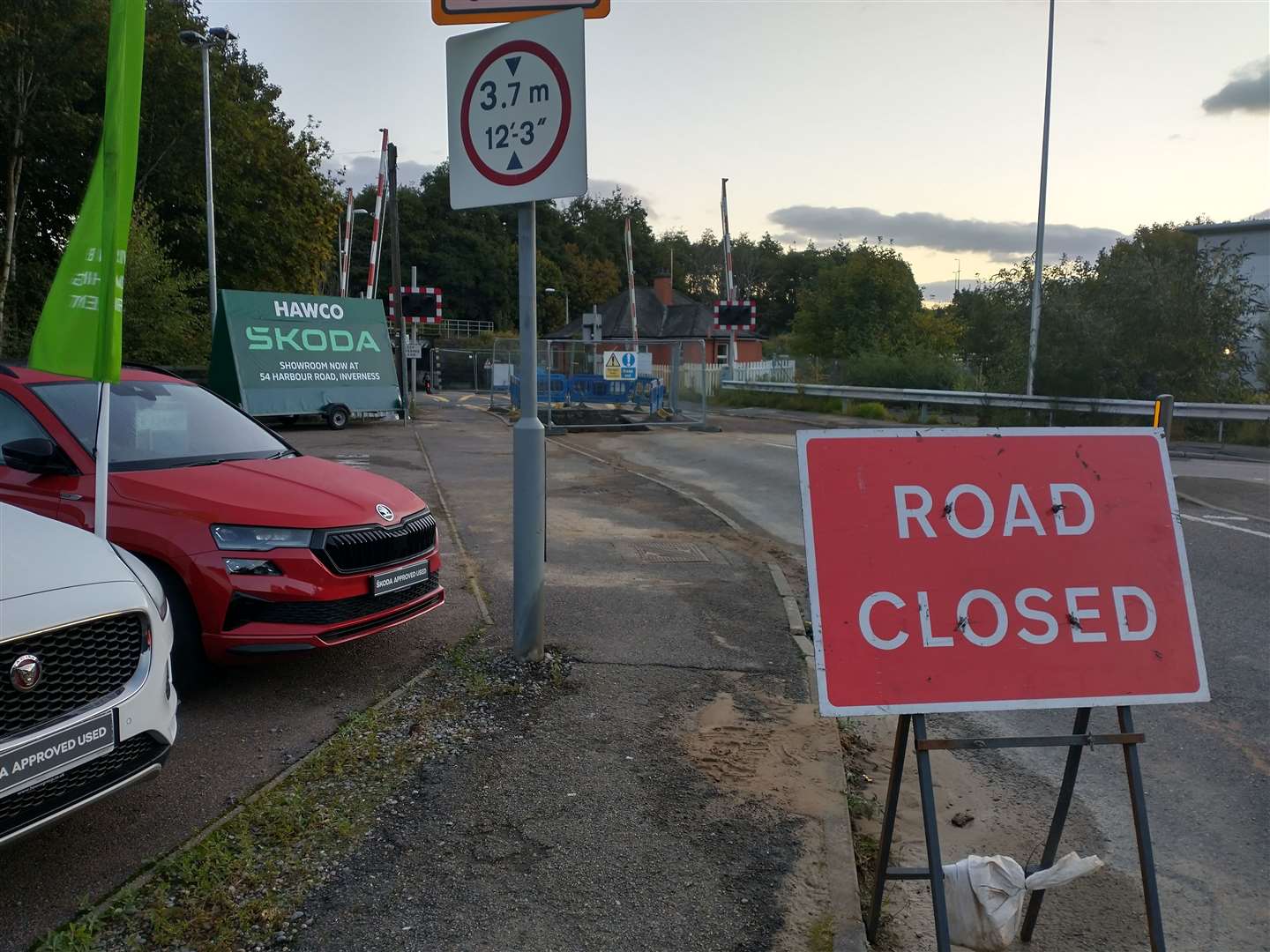 'Road closed' signs remained in place shortly before 7.30am on Monday.