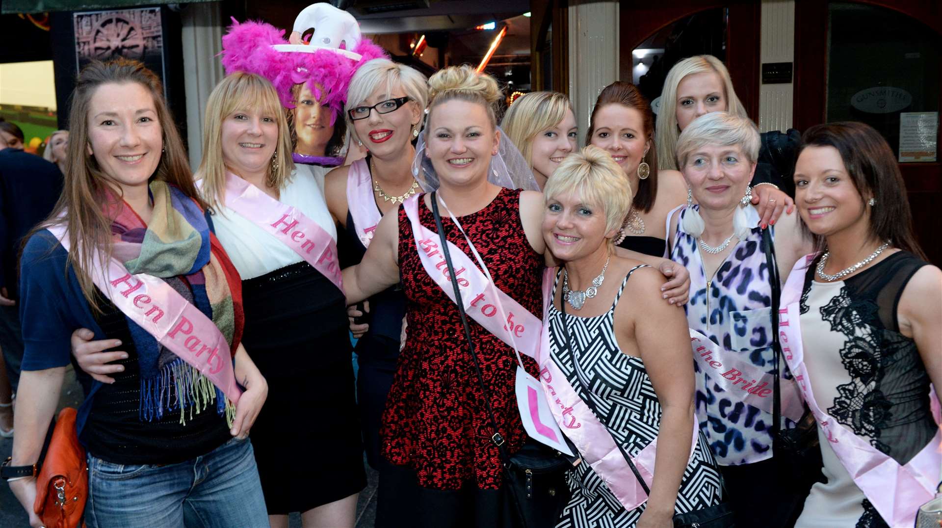Emma Mackay (centre, red) parties at Gunsmiths on her Hen Night