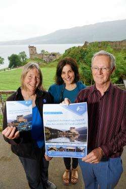 Chairman of Highland Council’s Places Committee, Councillor Allan Henderson (right) with Susan Kruse from Archaeology for the Community in the Highlands and Kirsty Cameron, archaeologist with Highland Council at Urquhart Castle to launch the fest.