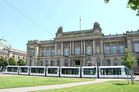 A tram by the National Theatre in Strasbourg ..... a great way to get around.