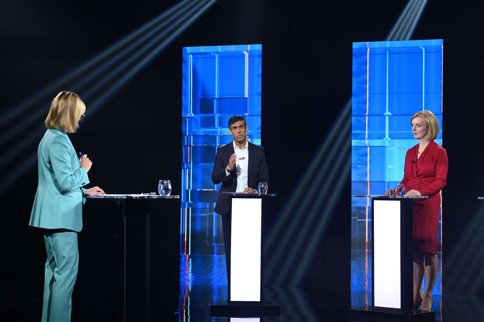 Rishi Sunak and Liz Truss taking part in an ITV televised leadership debate (Jonathan Hordle/ITV/PA)