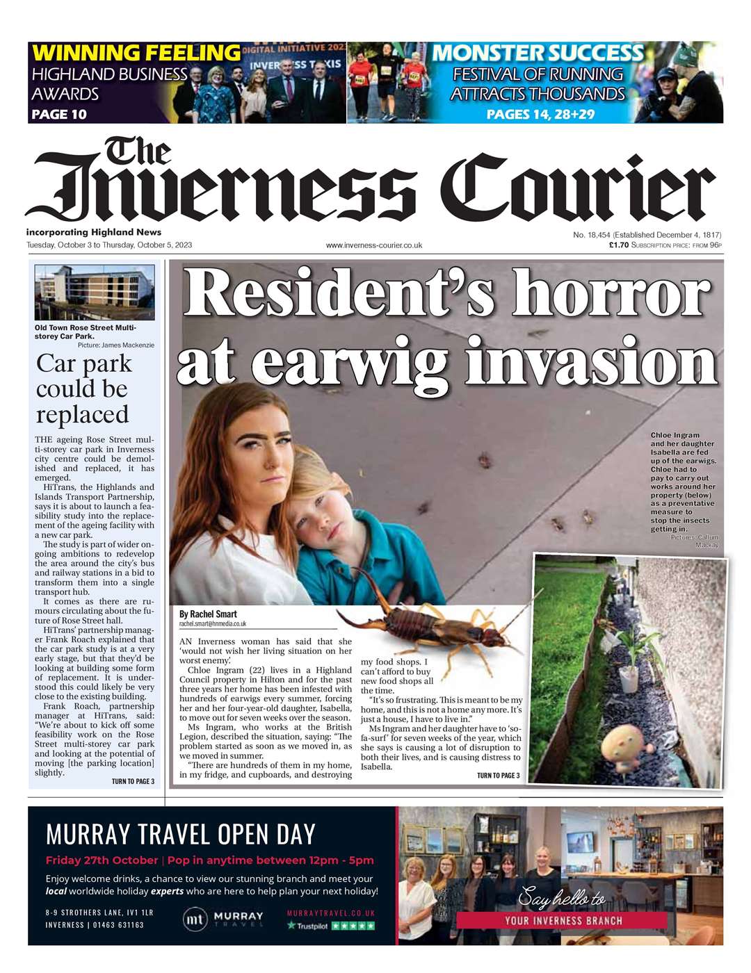 The Inverness Courier, October 3, front page.